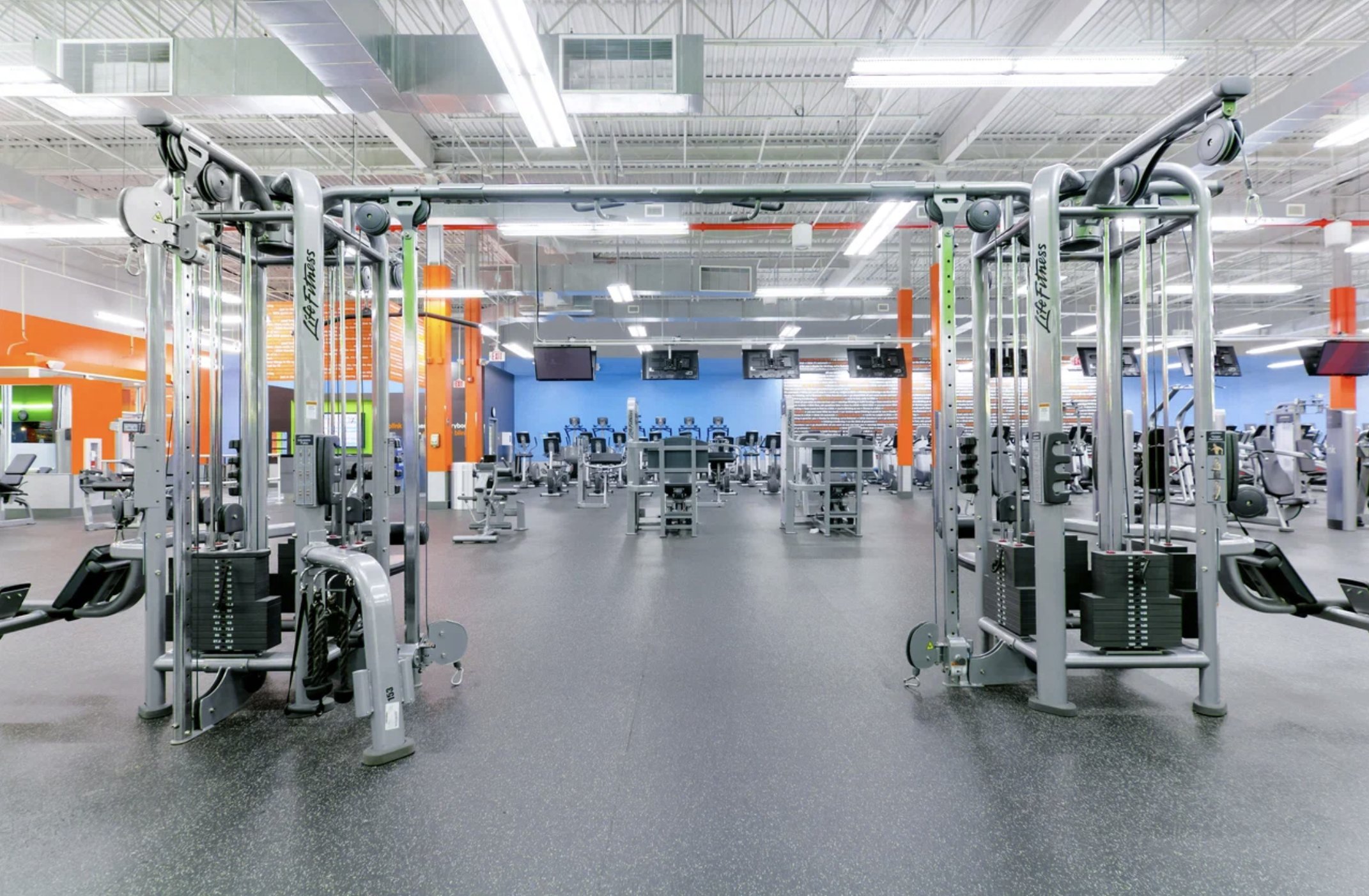 Open equipment floor under bright light