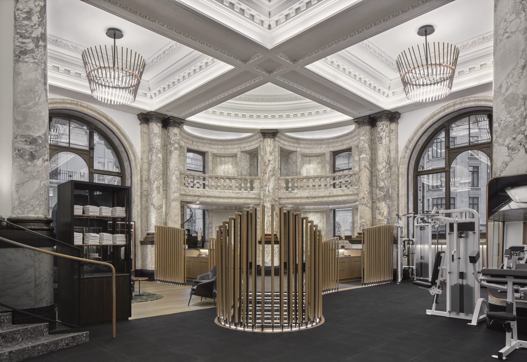 E by Equinox St James's marble fitness arena and mezzanine