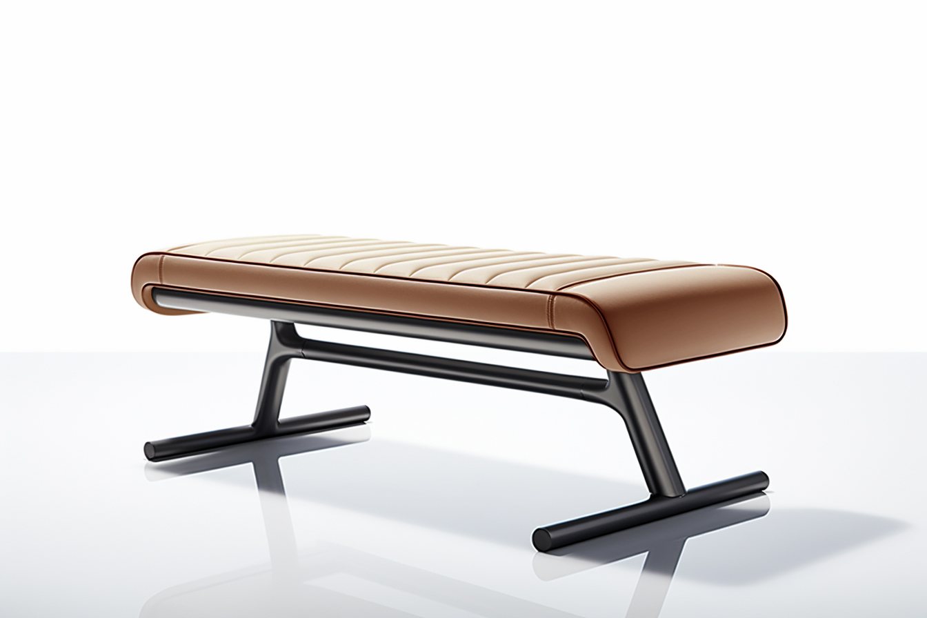Leather and steel flat bench on a white field