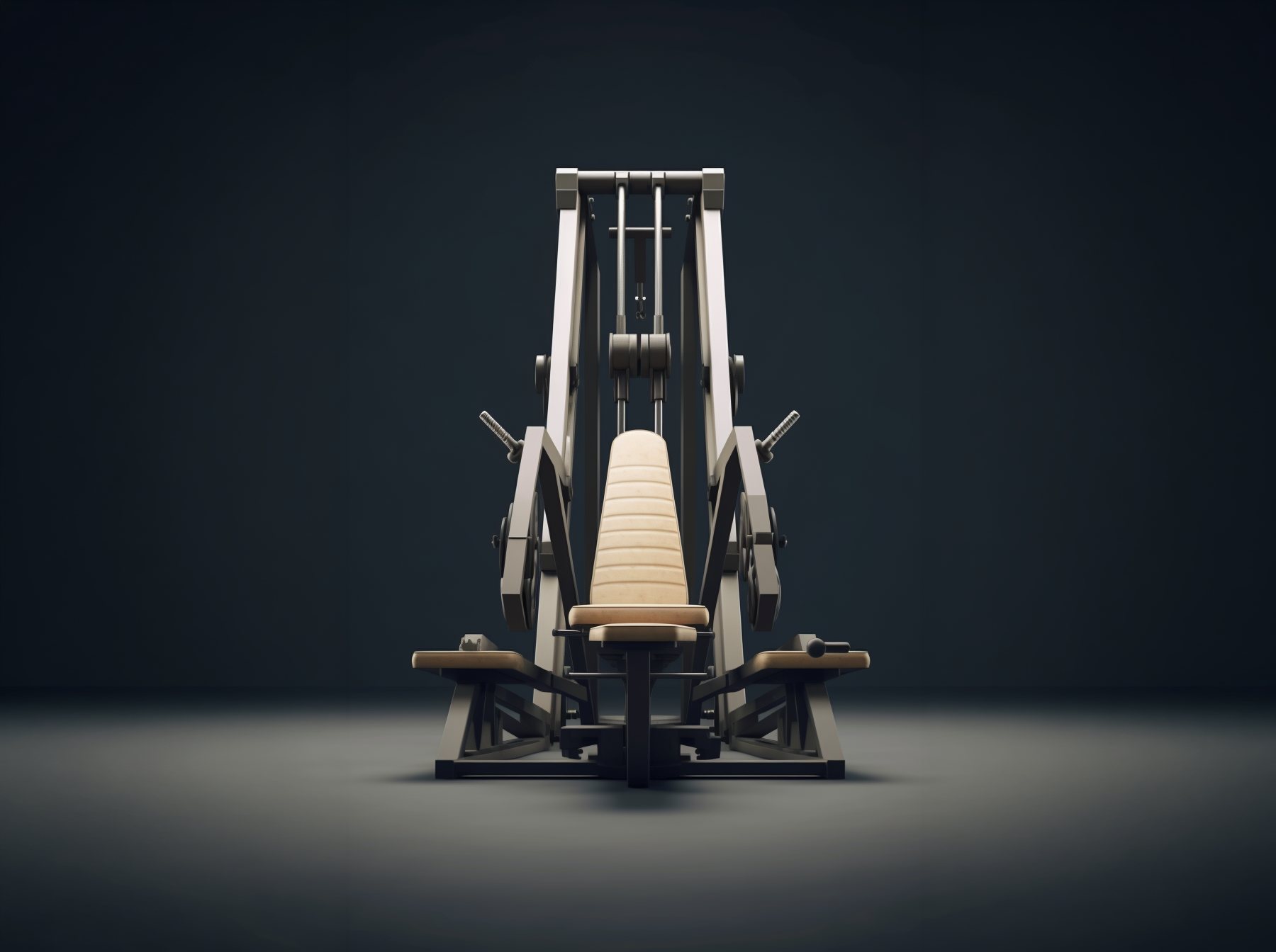 Concept strength machine, front view, pale upholstery on a dark field