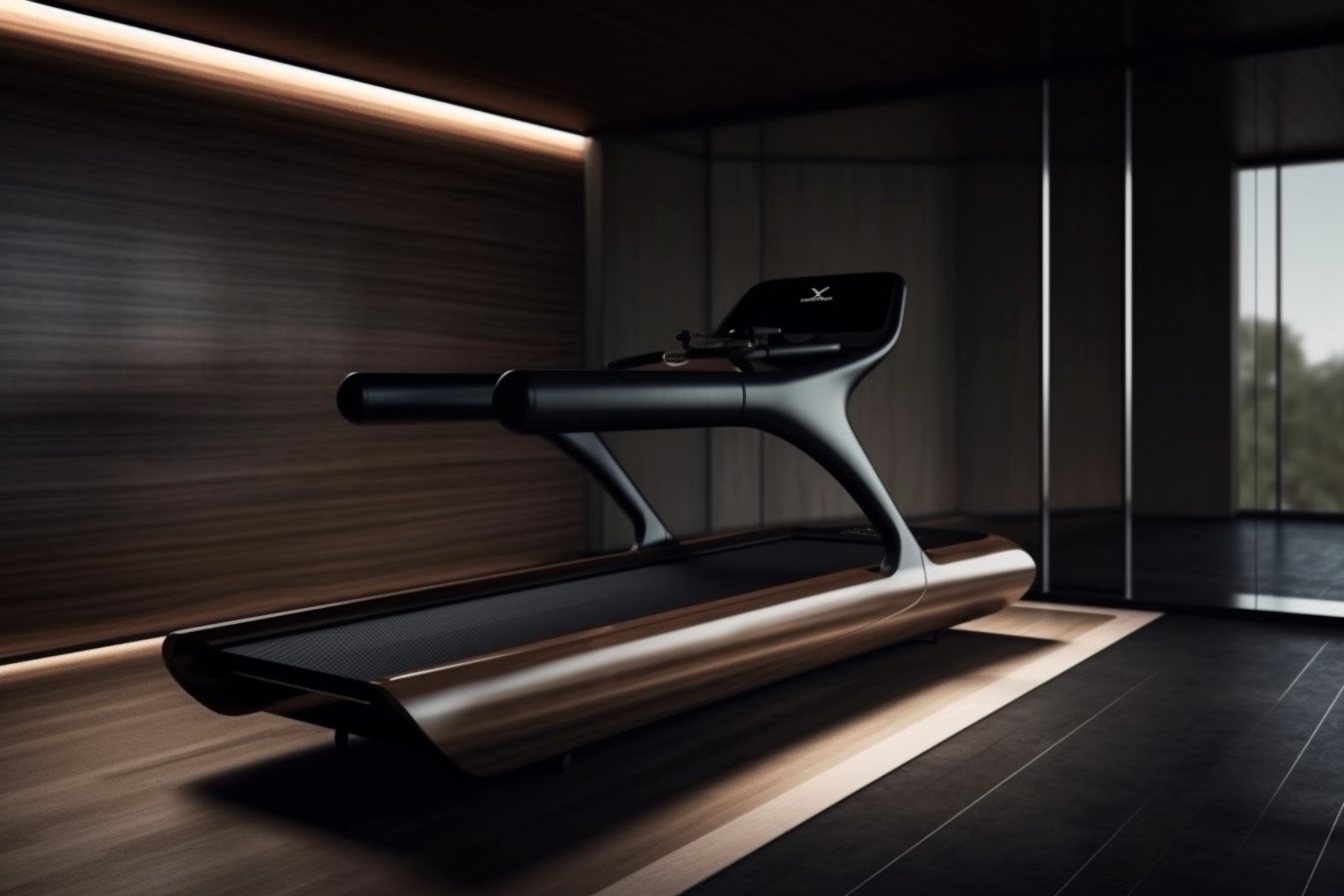 Concept treadmill in a warm wood interior