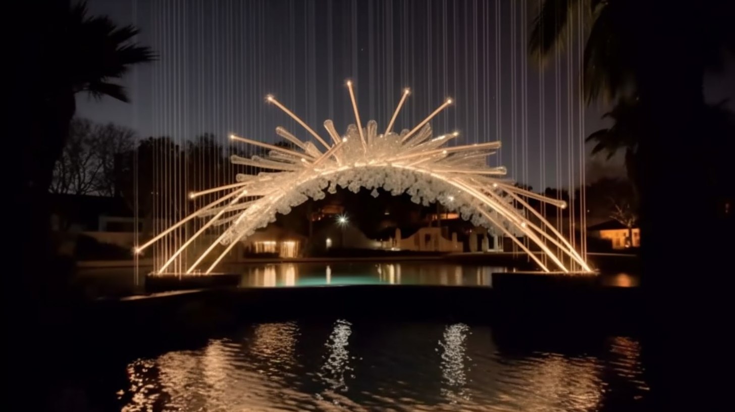 Amaala pool with light installation at night