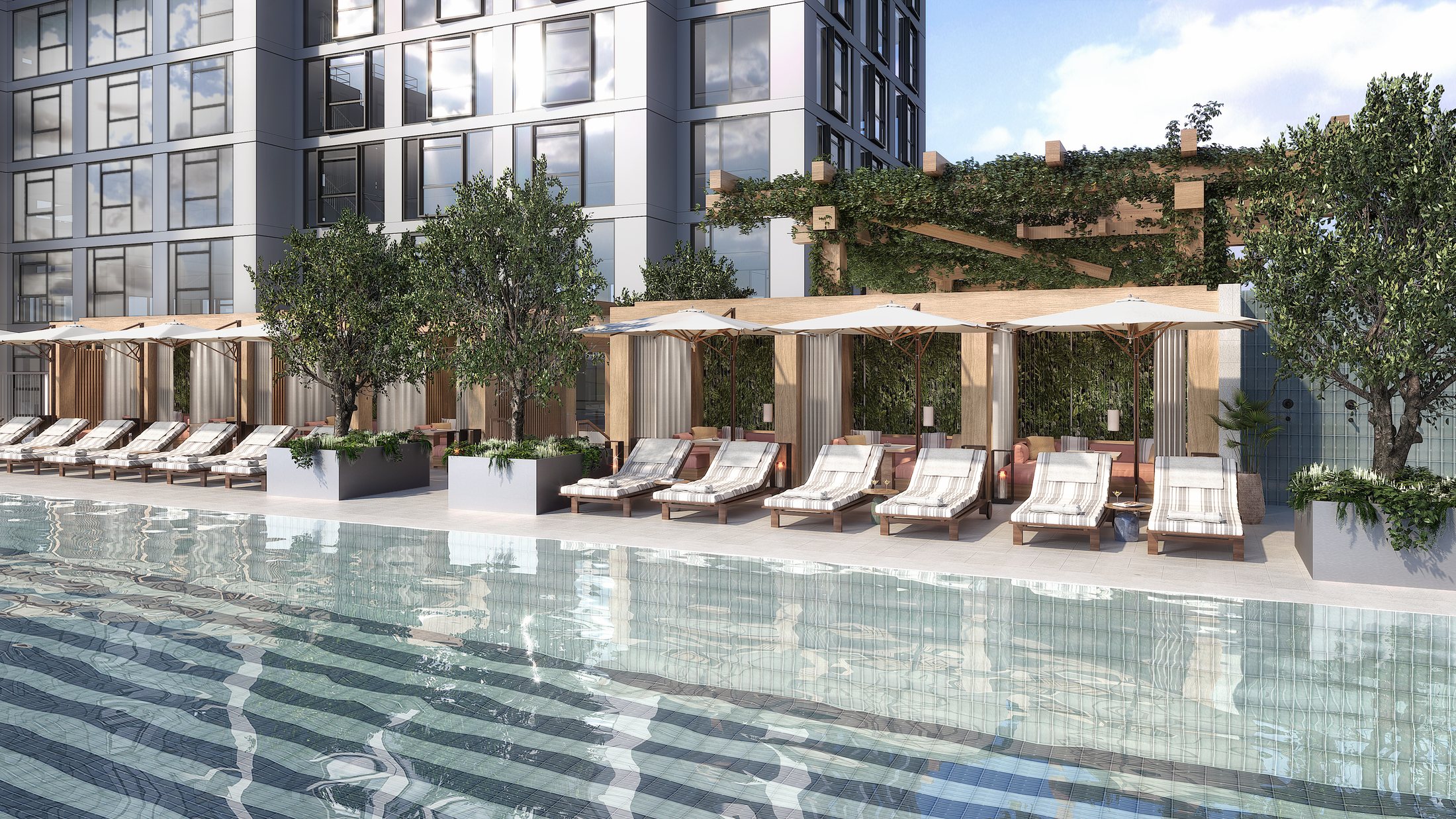 Pool deck and cabanas