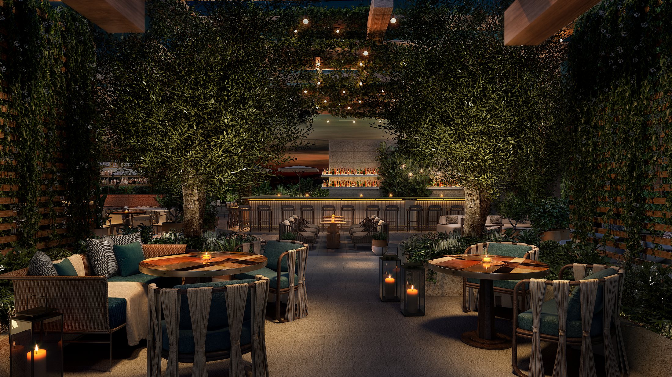 Garden promenade at night
