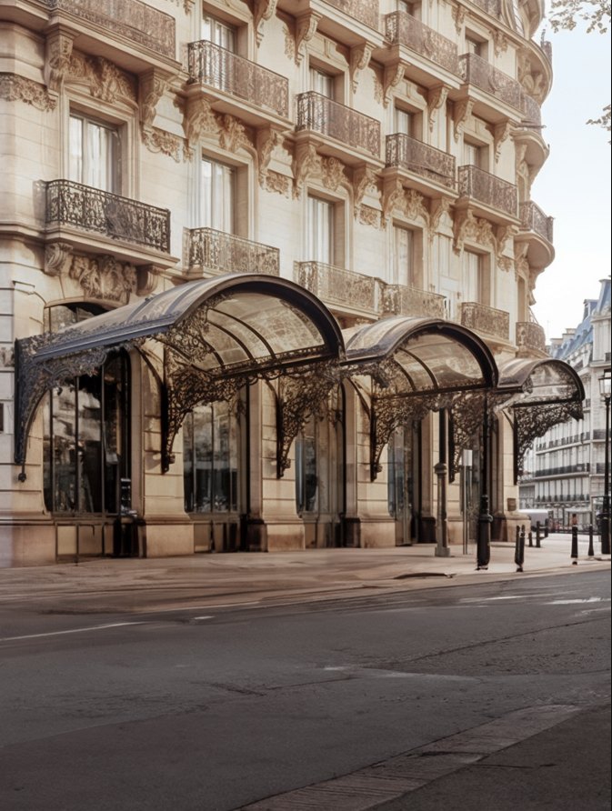 Glass canopy over the street entrance