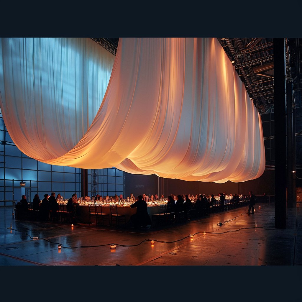 SEKRA event dining under draped fabric