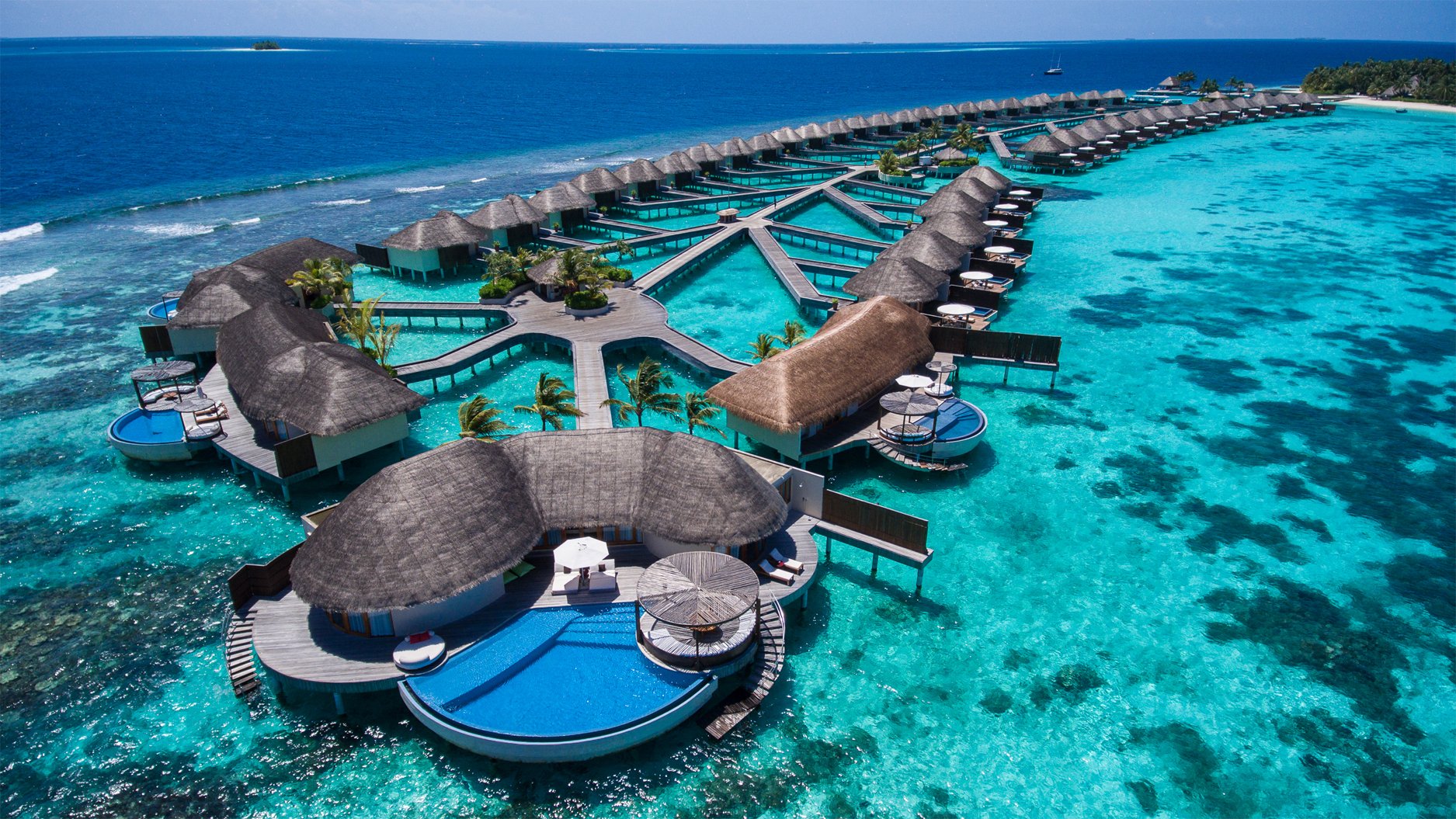 W Maldives overwater retreats from the air