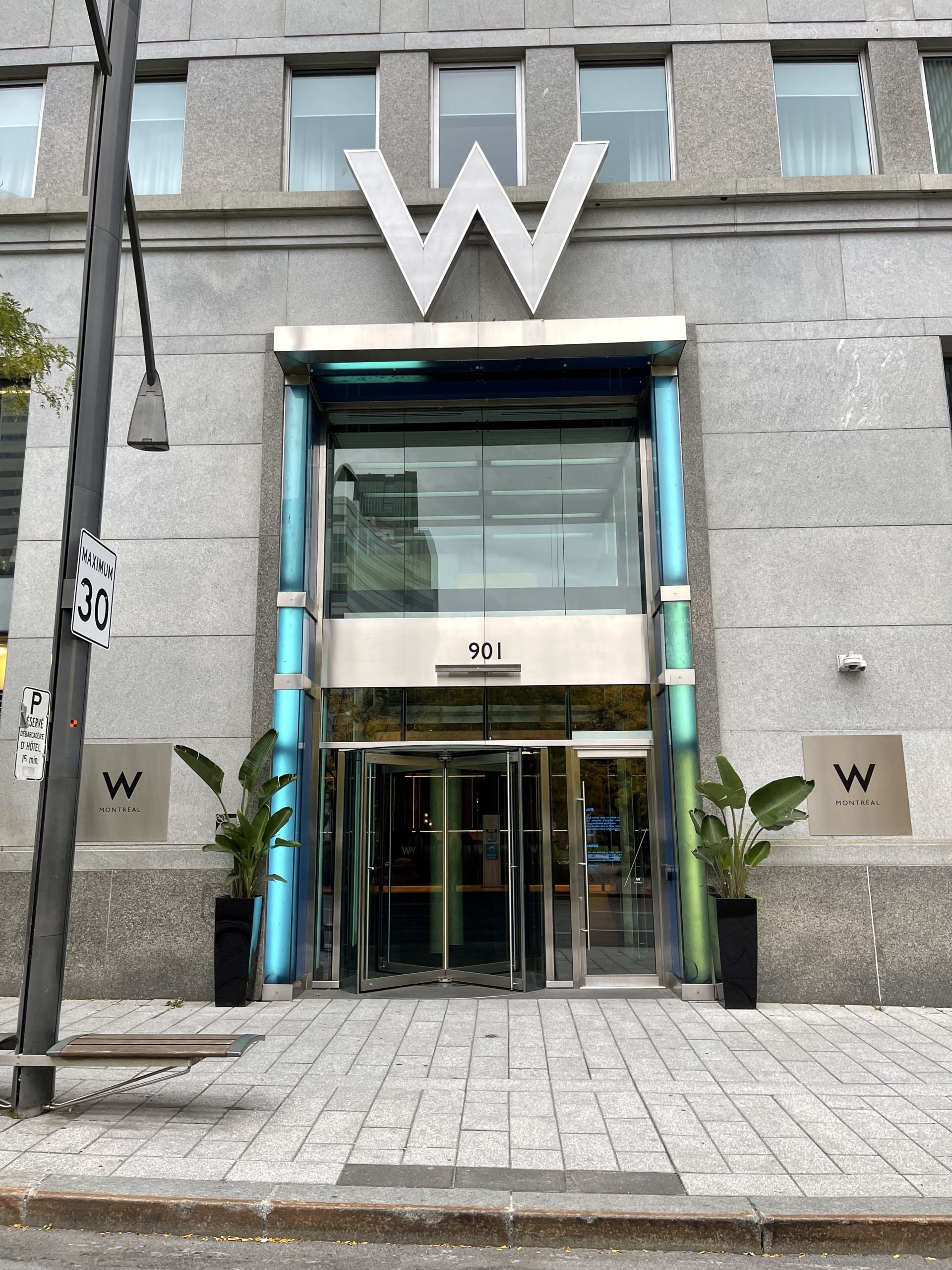 W Montreal entrance with the W monogram